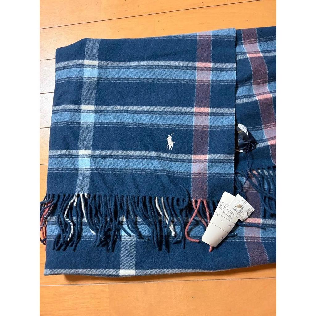 Used Ralph Lauren Plaid Scarf, Blue Tones, 75x170cm, with Tags