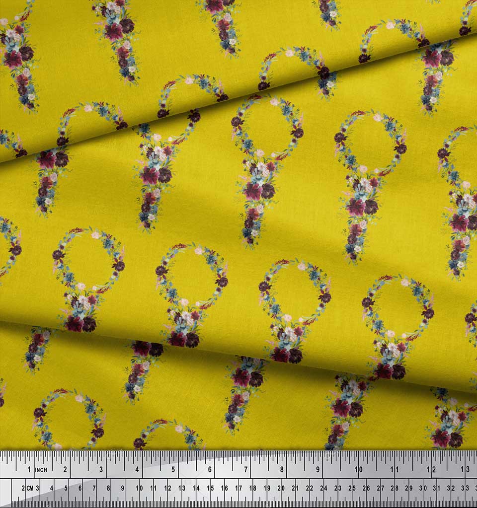 Soimoi Zelená poly krepová látka Věnec Květinový potisk Látka na metr 42 palců