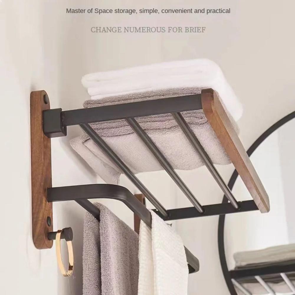 Nordic Solid Wood Light Luxury Towel Rack Bathroom Towel Shelf  Perforated Wall Mounted Towel Shelves Bathroom Accessories