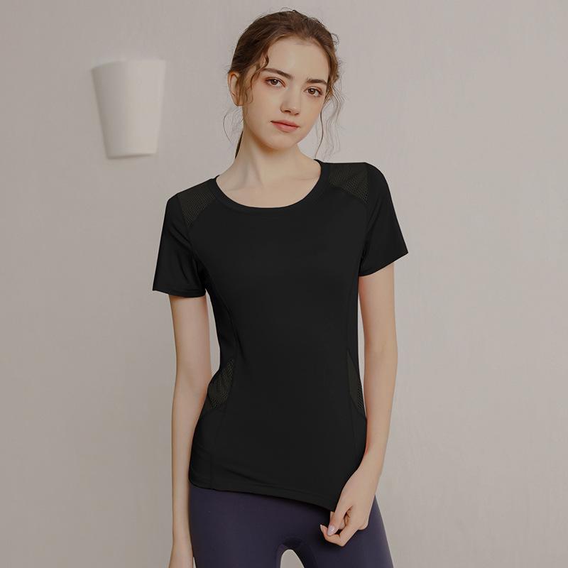 

Женская быстросохнущая дышащая футболка с коротким рукавом приталенного кроя для йоги и бега S [Below 95 lbs]