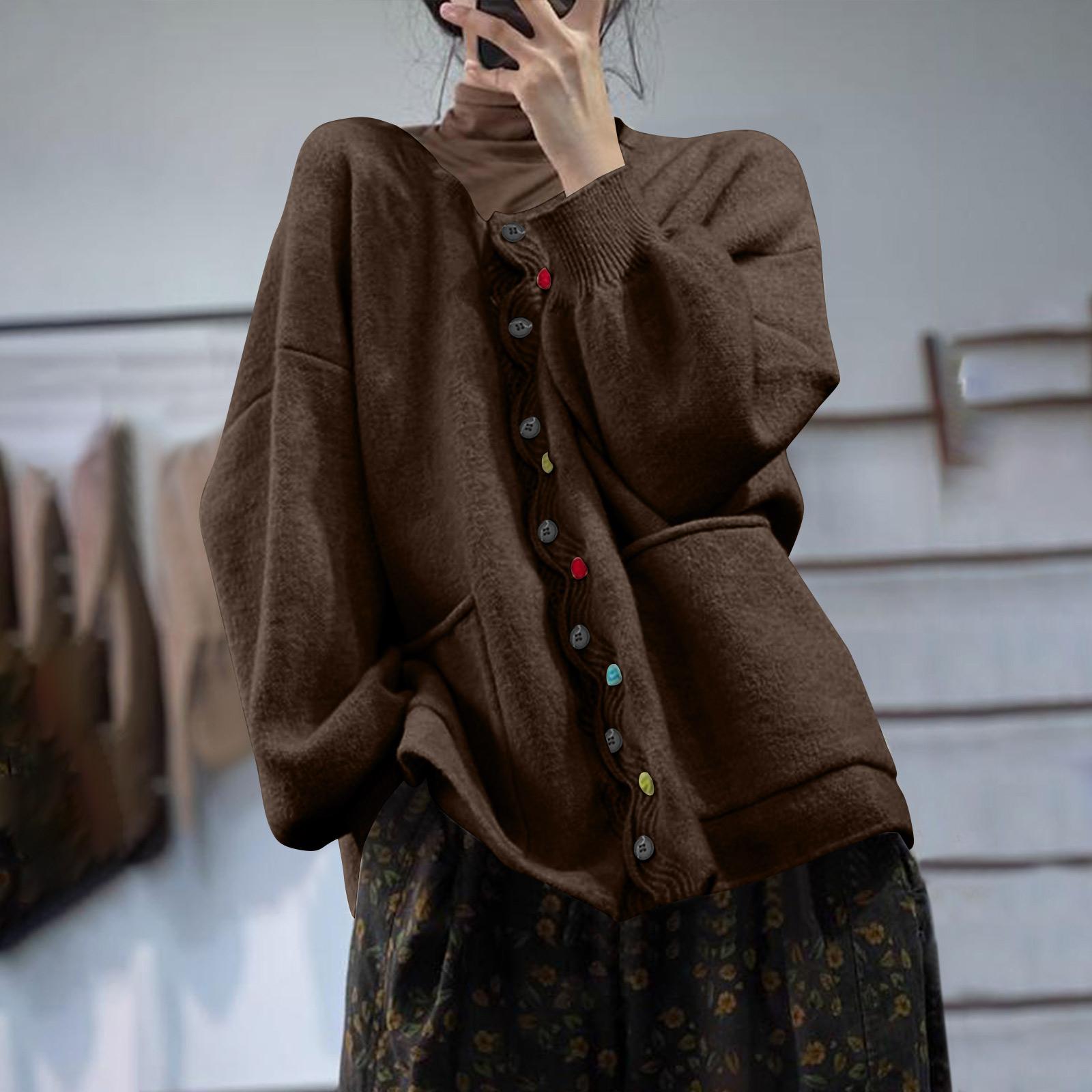 

Женские свитера на пуговицах с длинным рукавом, вязаные пальто с карманами L
