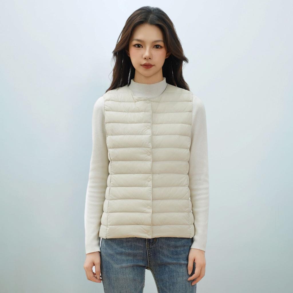 Autumn and Winter Women's Waistcoat Round Neck V-neck Lightweight Down Jacket Vest Duck Down Waistcoat