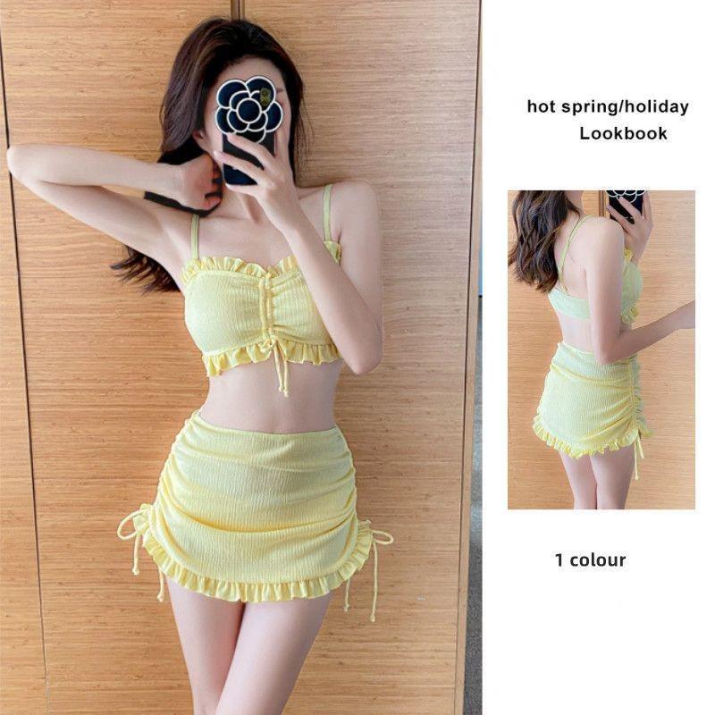

Fashionable Simple High-end Pure Desire Three-piece Bikini Slimming Covering Belly Seaside Vacation Running Hot Split Skirt L жёлтый