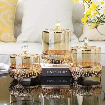 Crystal Candy Holder Storage Tray for Wedding Centerpieces Christmas Valentine's Day Home Decor Glass Storage Jar with Lid