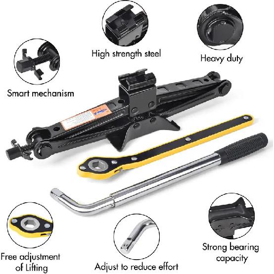 2 Ton Scissor Car Jack with Tire Changing Kit - Emergency Tool for Cars, SUVs, MPVs