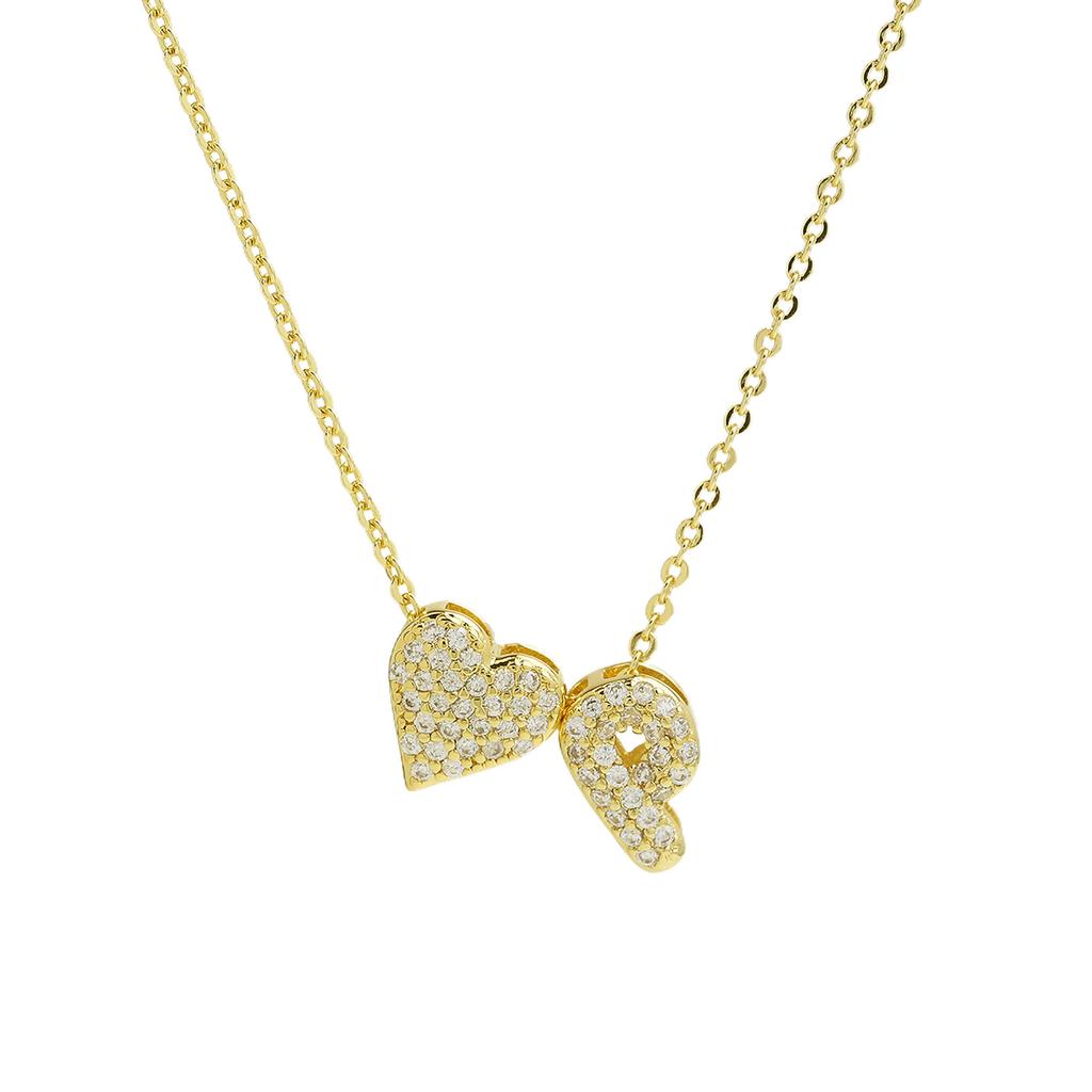 Fashion Small Bubble Initial Heart Letter Necklace 18K Gold Plated Link Chain Romantic Copper Heart Letter Pendant Necklace Gift