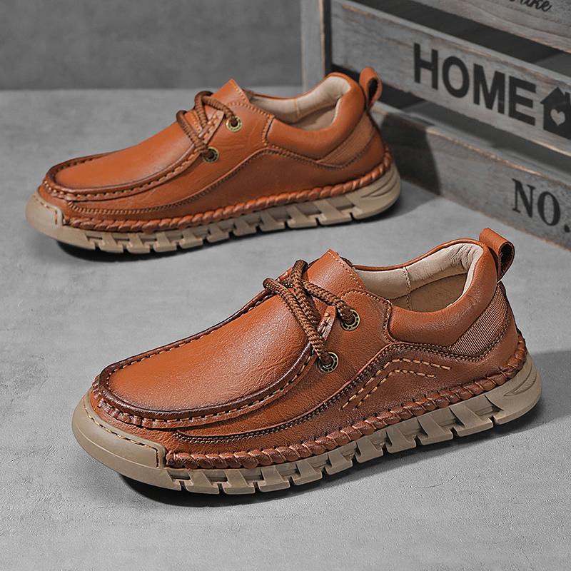 Fashion Men's Leather Casual Shoes Handmade Breathable Shoes Soft Low-top Working Shoes