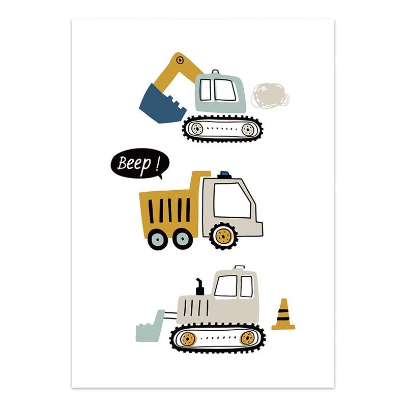 Cartoon Crane Excavator Tractor Truck Poster Wall Art Canvas Painting Nursery Child Boys Pictures Nordic Wall Print Room Decor