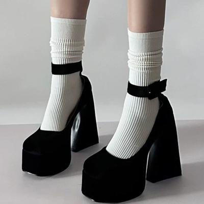 Chunky High Heels Autumn 2025 New Women Black Pumps Shoes Fashion Retro Metal Buckle Mary Jane Shoes Suede Casual Heels Women