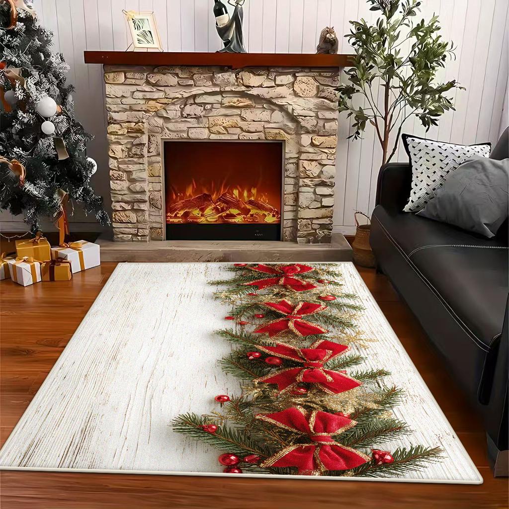 Christmas Retro Style Non-slip Carpet Living Room Large Area Soft Leisure Area Decor Rug Machine Washable Sofa Table Mat Flannel