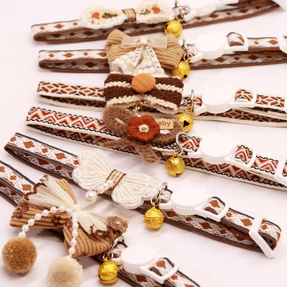 Cute Adjustable Pet Cat Collar Bell Collar Kitten Necklace Pet Collars for Small Dog Necklace Party Photo Props
