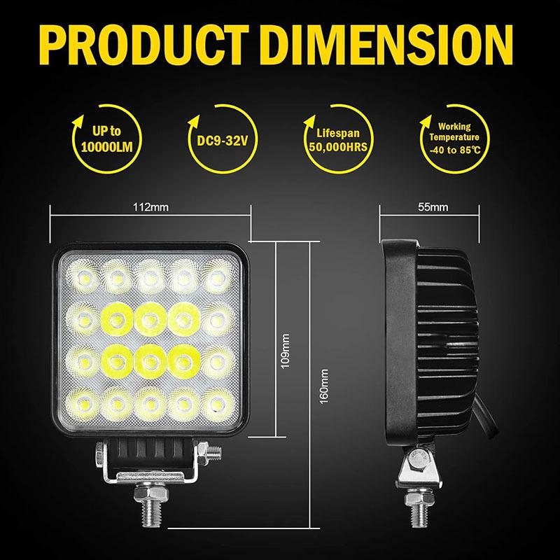 60W Led Work Light 12V 24V Spot Flood Combom Beam Foglight Waterproof Off Road Headlight for Heavy-Duty Equipment Tractor Truck