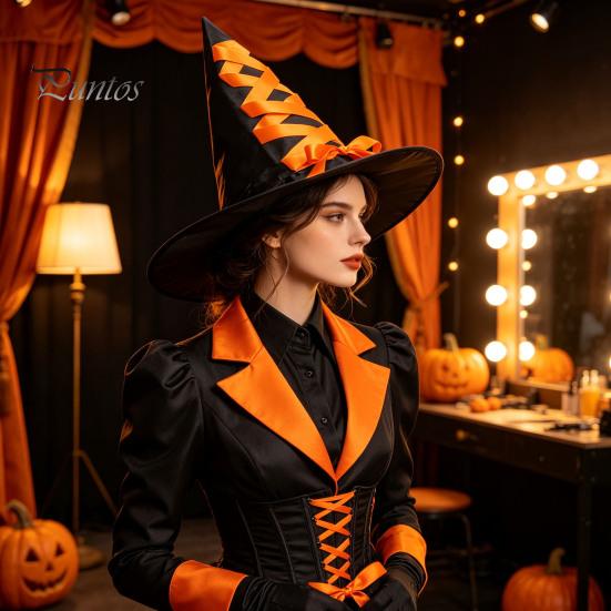 Classic Wizard Character Headwear Halloween Witch Hat, Reusable Oxford Cloth Pointed Stage Performance Costume Hat for Costume, Carnival, Masquerade,