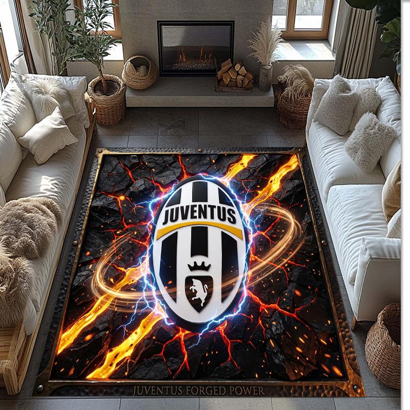 Tappeto in Flanella Stampato Juventus FC Antiscivolo Morbido Poliestere Tappeto per Pavimento Tappetino Decorativo per Interni per Camera da Letto Soggiorno Divano