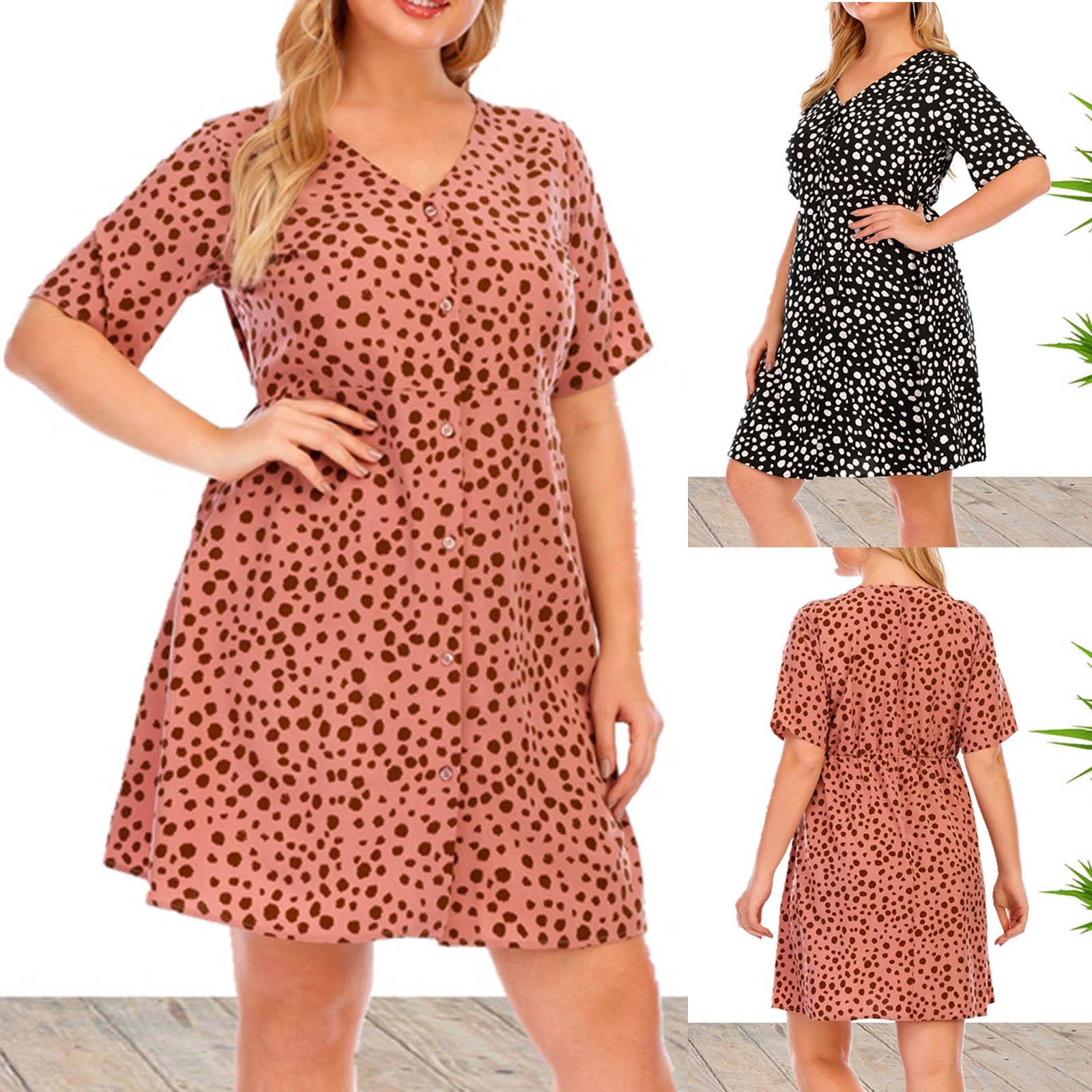 

Женское повседневное сексуальное модное летнее платье с v-образным вырезом и коротким рукавом, свободное платье с принтом, большие размеры