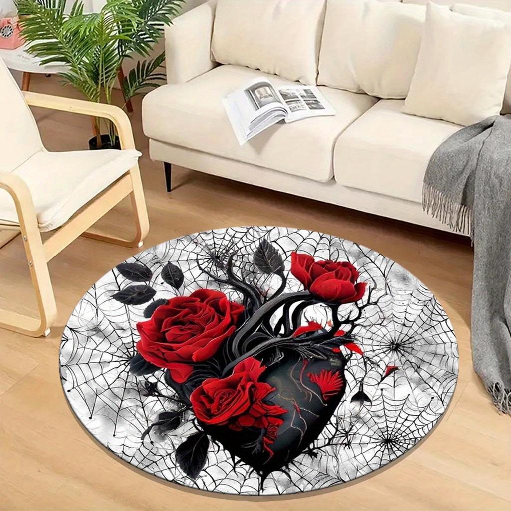 1pc Heart-shaped Flower Round Rug: Decorative Floor Mat for Living Room, Bedroom or Office, Non-slip, Crystal Velvet