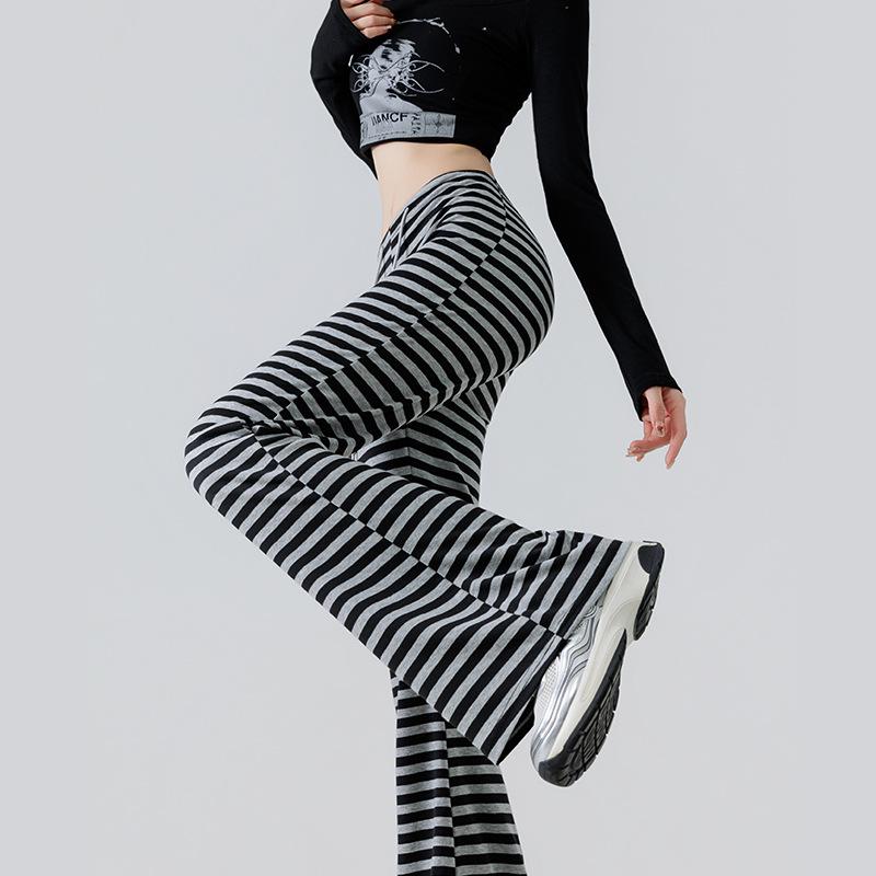 Striped cotton stretch cool knitted home lazy slim-fit striped elastic and slightly stretched thin casual pants