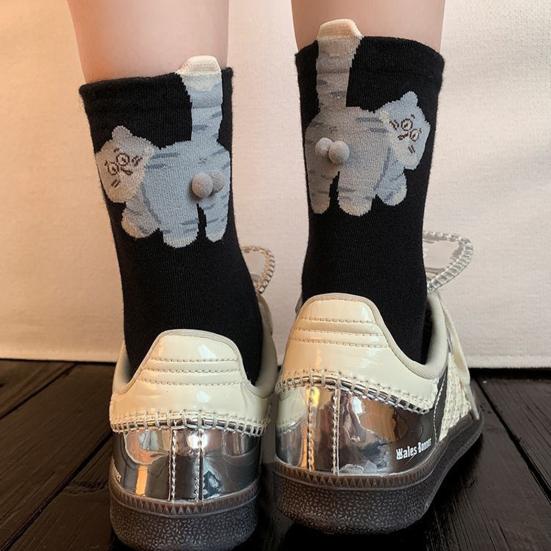 2 Pairs Cat Socks with 3D Balls Funny Cartoon Cat Socks Casual Crew Socks Christmas Birthday Gifts for Cat Lovers Men Women