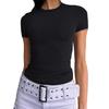Women T-shirt Round Neck Short Sleeve Solid Color Tee Shirt Slim Fit