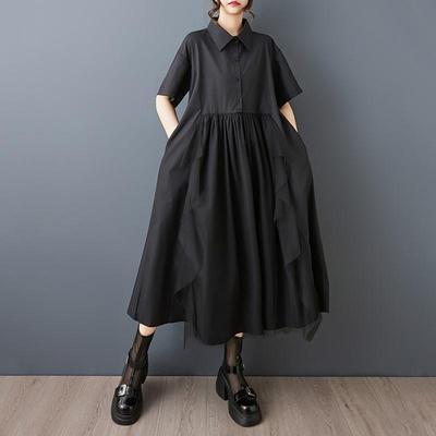Short Sleeve Plus Size Cotton Mesh Vintage New In Dresses for Women Casual Loose Long Summer Shirt Dress