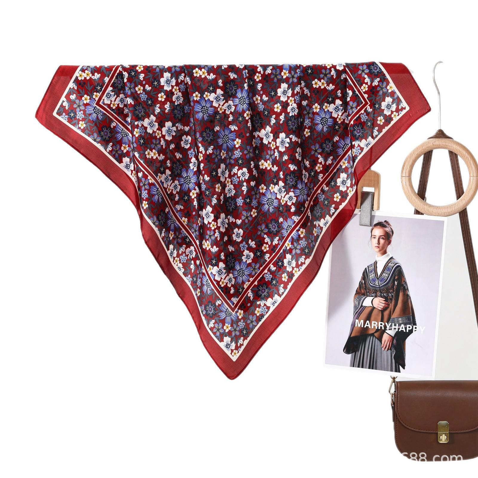 Elegant Small Floral Silk Scarf - Versatile & Trendy Women s Accessory Black Full-Print Floral