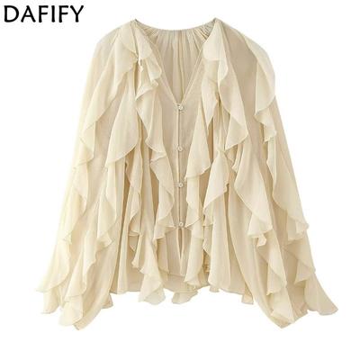 Moda dame ocazional primăvară toamnă imprimeu culoare uni mâneci lungi cu decolteu în V bluze și cămăși