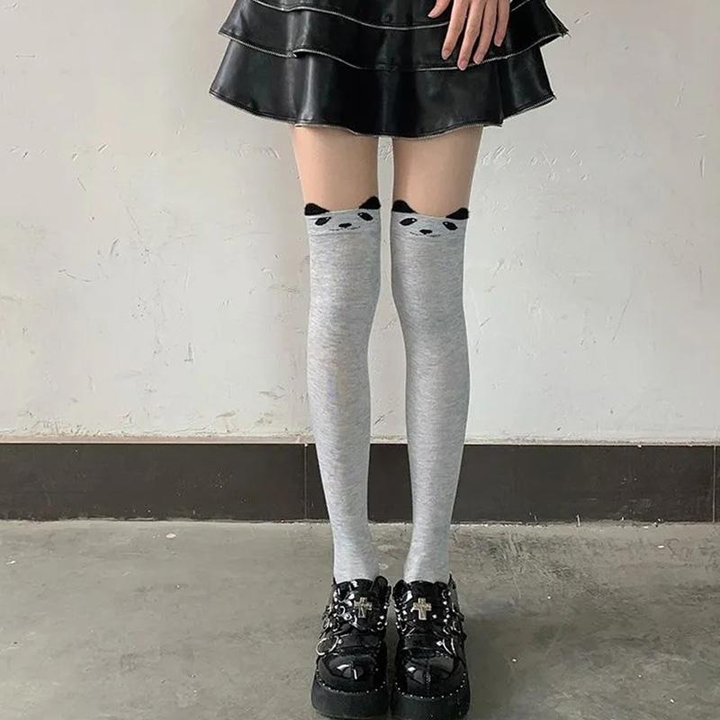 Harajuku Autumn Winter Lolita Kawaii Bear Socks for Woman Cartoon Cat Black Grey Thigh High Stockings Student Long Sock Hosiery