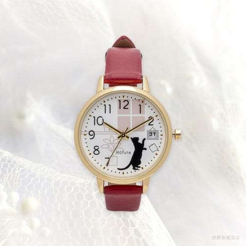 Fieldwork Women's Analog Watch with Leather Strap, Calendar, Date Display, Cat Design, Nyakare, Red, ST295-2