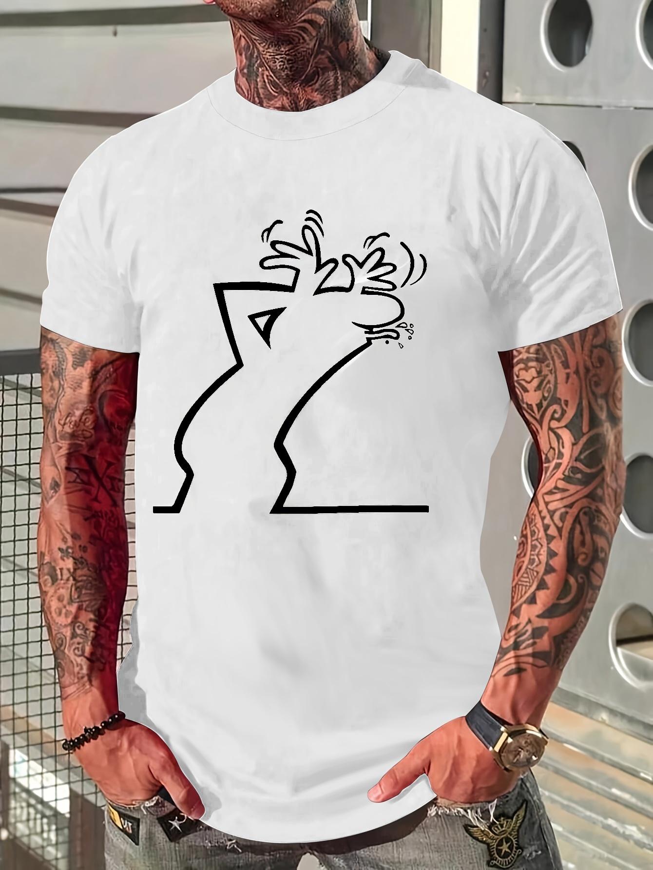 Mens casual Tshirt cartoon print design short sleeved round neck lightweight and breathable casual street S