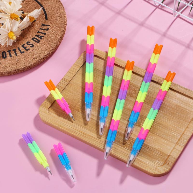 Gift Creative Rainbow Multifunctional Building Block Changing and Deformable 8 Section Pencil Student Prize Stationery Wholesale