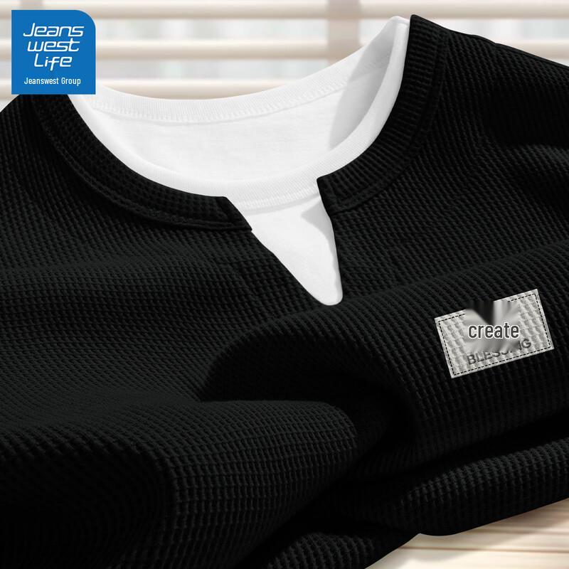 Jeanswest Men s Waffle Knit Long Sleeve Layered Look T-Shirt 3XL