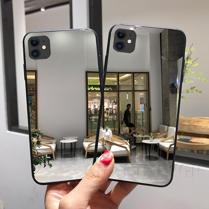 Custodia a Specchio in Silicone di Lusso Per iPhone Samsung Galaxy Huawei Honor Xiaomi Redmi Protezione Paraurti