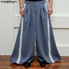 INCERUN Men Casual Zipper Waist Lace Hem Long Wide Legs Pants Trousers