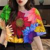 Summer Rainbow Flower 3D Print T-shirts Women Streetwear Casual Fashion Y2k Short Sleeve T Shirt O-neck Tees Tops Clothing