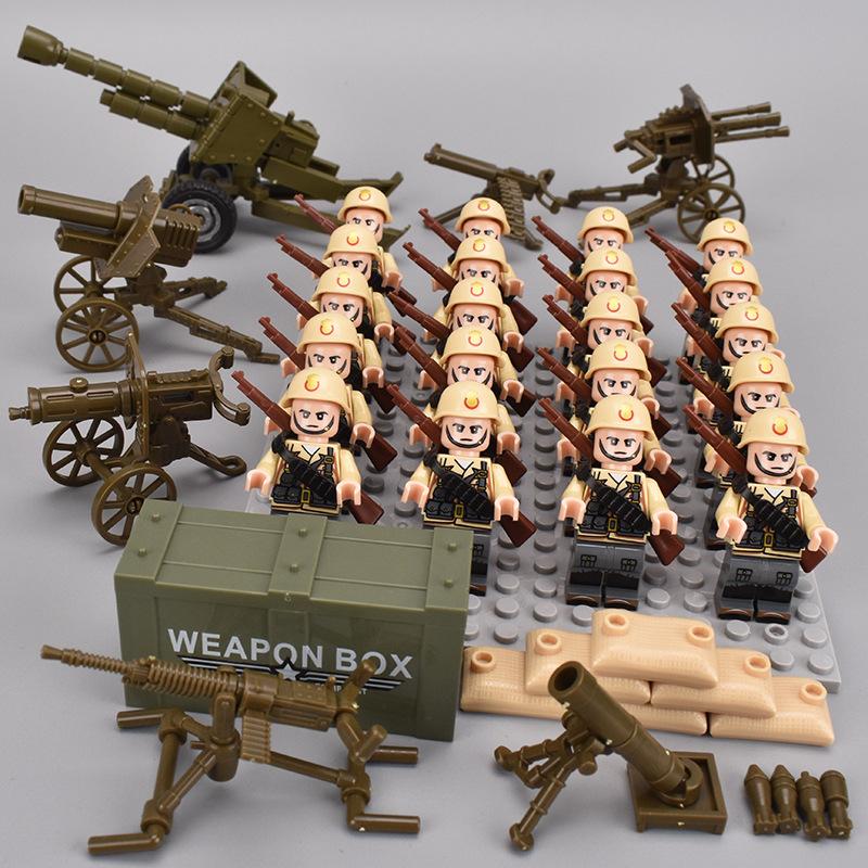 20 stk/batch WWII Militære Figurer WWII Soldater Nasjonalhæren Byggeklosser Våpen Monteringsklosser Leker for barn
