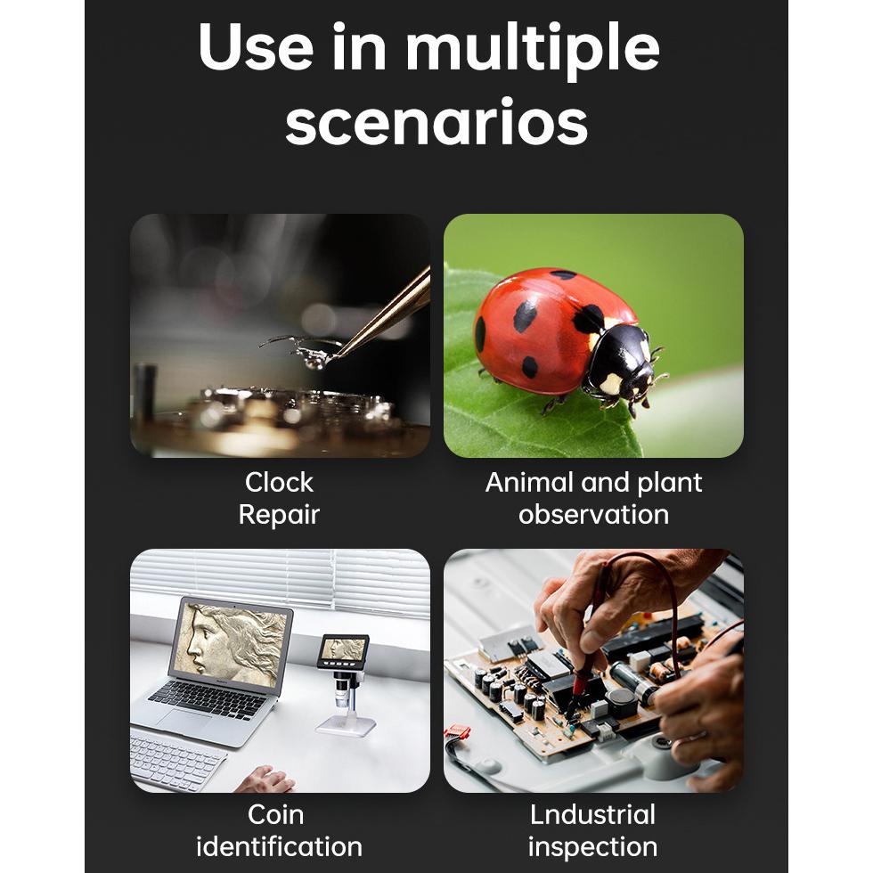 Microscop digital de 4,3 inci 1080P 50-1000x Microscop pentru monede 2000mAh Microscop de lipit pentru reparații electronice PCB PC Laptop