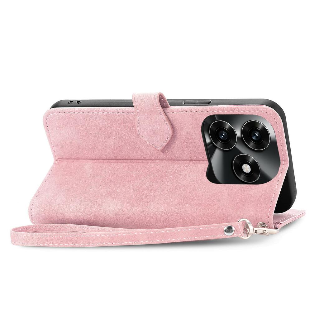 For Honor X5c Plus 4G Zipper Wallet Case with Strap Flower Imprint PU Leather Phone Cover