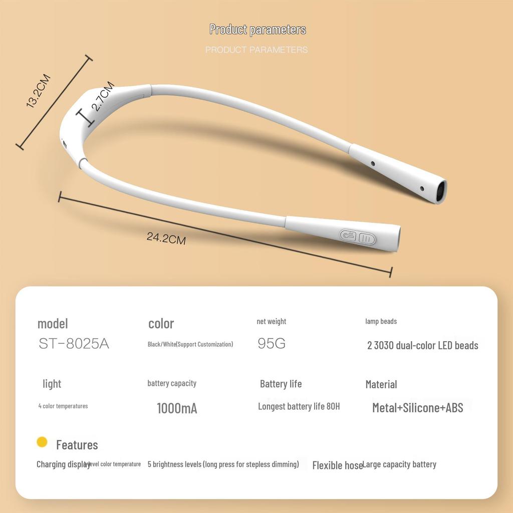 CE-Certified LED Neck Hanging Light for Night Running & Reading - USB Rechargeable & Eye Protection