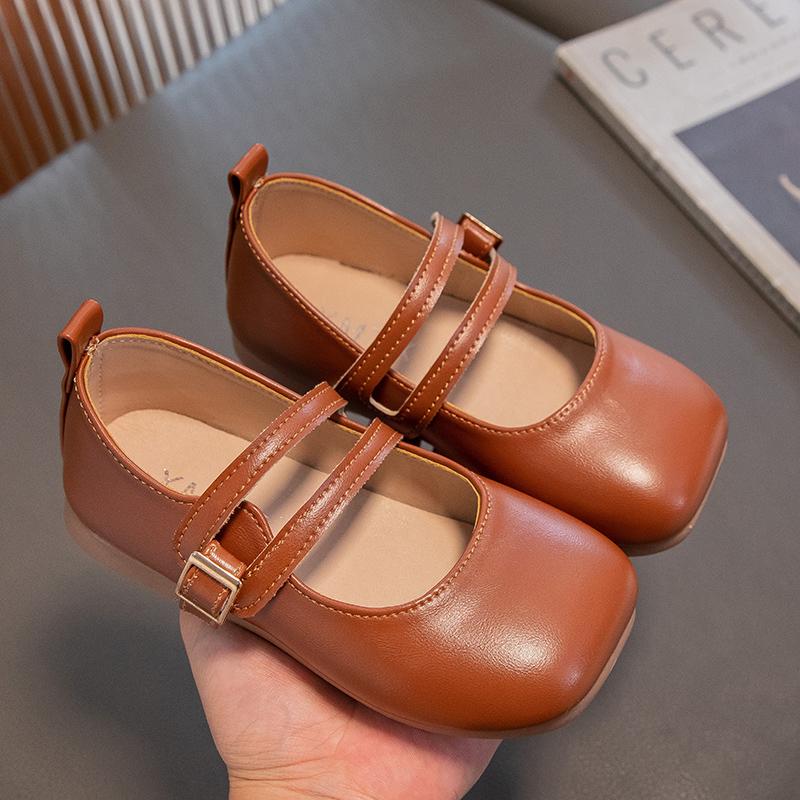 2024 Neue Einfache Rutschfeste Mädchen Freizeitschuhe Vielseitige Weiche Schuhe mit Quadratischer Spitze Kinderschuhe Lederschuhe Dropshipping Kinder Ballerinas Niedlich