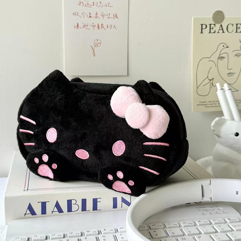 Hello Kitty Plush Pencil Case Large Capacity Cat Paw Pen Bag Stationery Organizer Makeup Bag Sundry Storage Bag