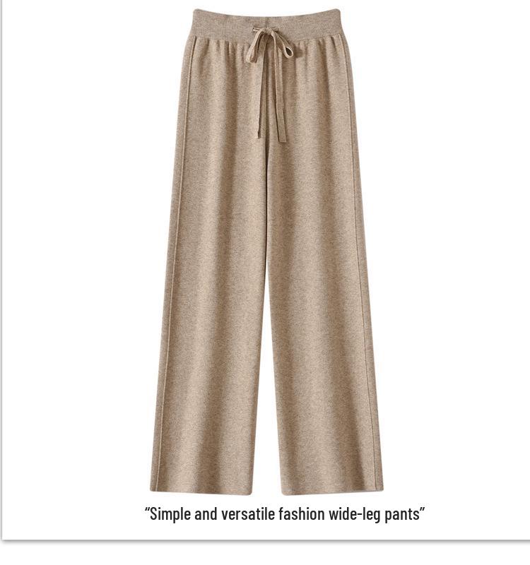 Women's Korean Style High Waist Wide-Leg Knit Pants - Autumn/Winter Fashion, Floor-Length, Straight-Leg Design