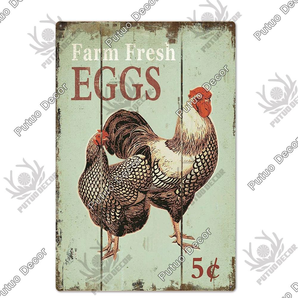 Putuo Decor Huhn Blechschild Vintage Metallschild Plakette Metall Vintage Bauernhaus Wanddeko Hahn Retro Metallschilder