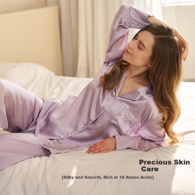 Sijie Silk Pajamas for Women, 100% Mulberry Silk, Simple Solid Color, Couple's Casual Loungewear, Silk Set, Holiday Gift