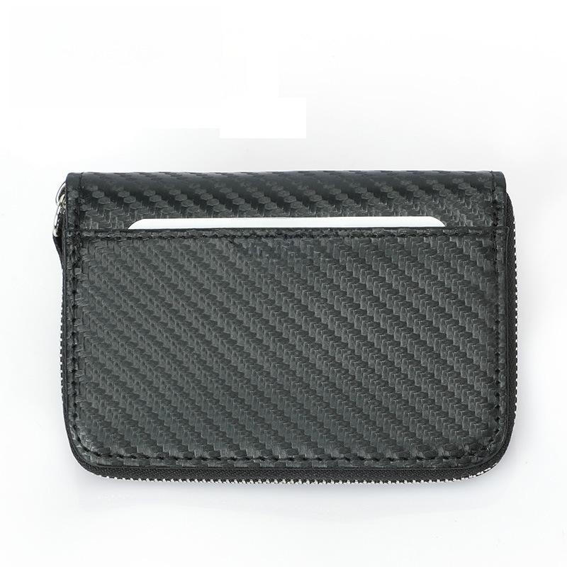 Carbon Fiber RFID Card Holder with Zipper Coin Purse - Multi-Card Slot and Anti-Magnetic Protection