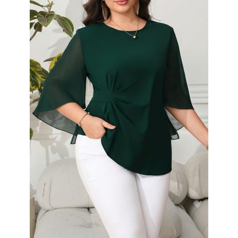 Women S Elegant Casual Chiffon Petal Sleeve 1 2 Sleeve T Shirt Plus Size