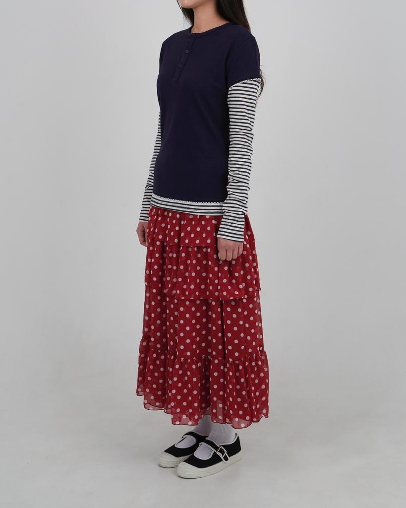 Loaegsyueol Dot Chiffon Flare Skirt_Red
