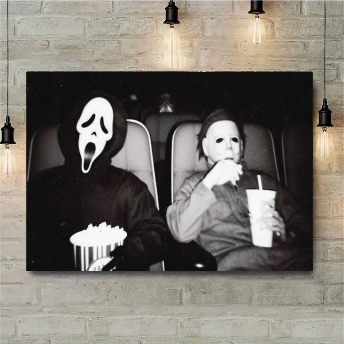 

Horror Film Canvas Wall Art: Black & White Halloween Décor for Movie Lovers 30x40cm