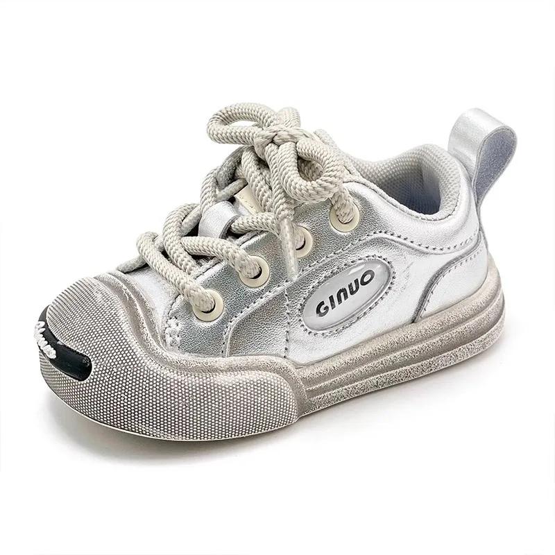 

Fashion Girls Shoes Comfor Kids Shoe Retro Child Leather Shoes Simple Boy Shoe Anti Slip Girl Casual Shoes Soft Soled Baby Shoe 15insole11.5cm серебряный