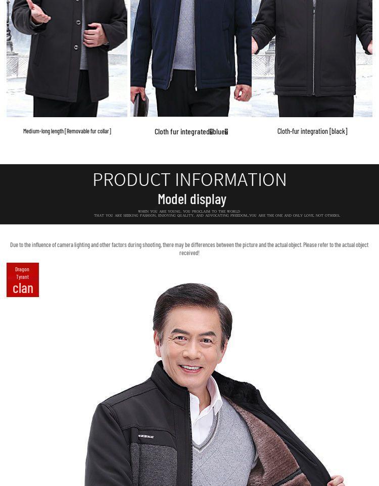 Velvet-Lined Thick Jacket for Men (Ages 60-70) - Warm Autumn/Winter Outerwear