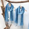 Linen Tie-Dye Scarf Gradual Change Imitation Blue Dye Batik Scarf Women'S Style Shawl Fringed Warm Silk Scarf